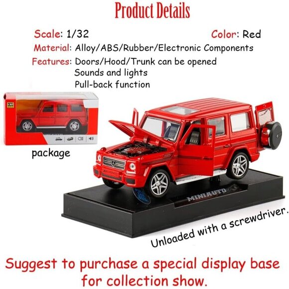 Red G65 AMG Toy Car Model Pull Back Die-Cast Vehicle with Lights and Sound - Picture 3 of 6